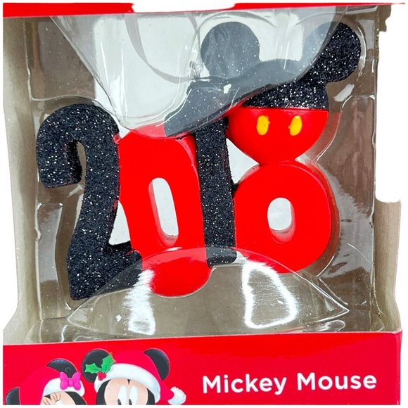 2018 Mickey Mouse Christmas Ornament Ears New In Box Red Box Black Glitter - Picture 2 of 5